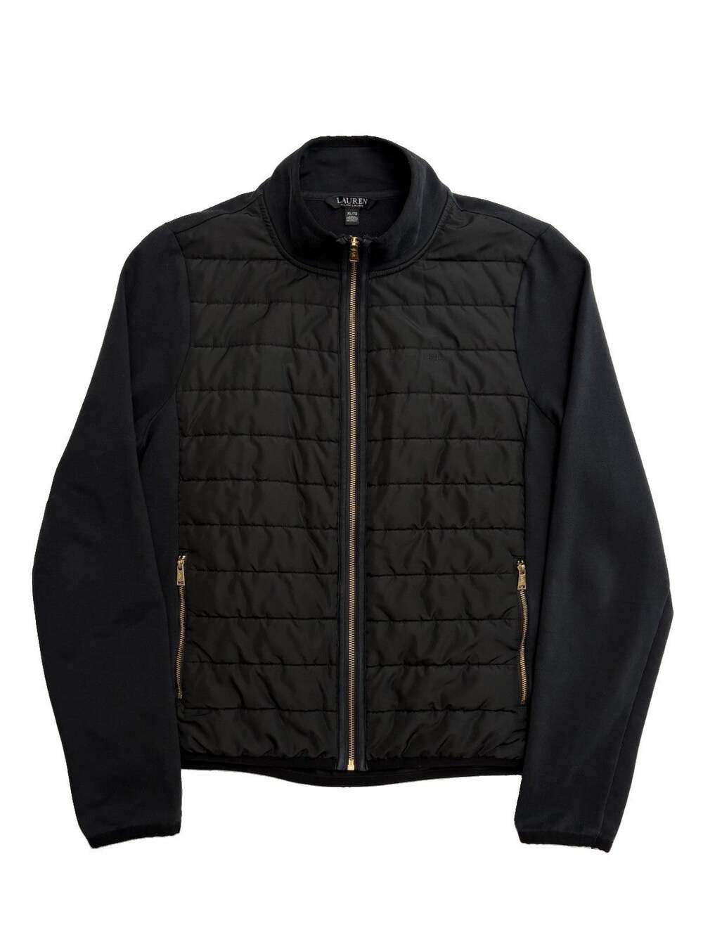 Lauren Ralph Lauren Quilted Front Jacket Women’s XL Black Gold Full Zip Luxury